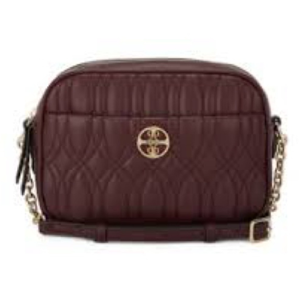 Nine West Angelina Chic Quilted Burgundy Double Compartments Crossbody Bag